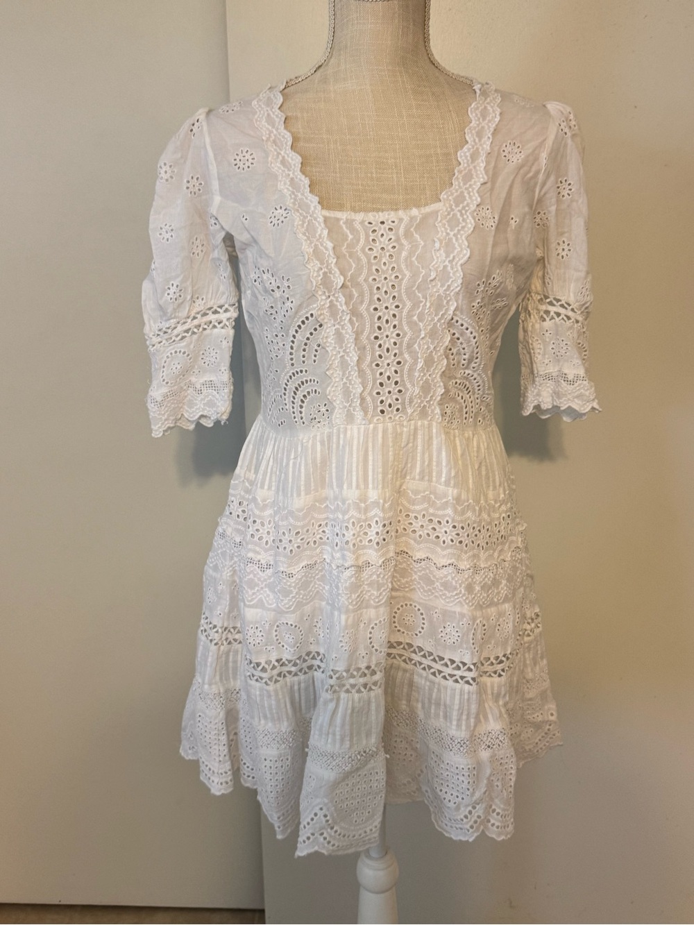 LoveShackFancy White Eyelet Lace Mini Dress